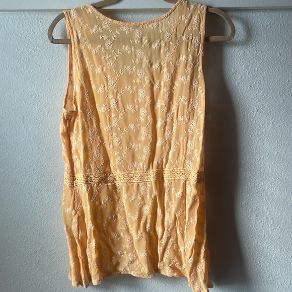 Vintage J. Peterman yellow sheer sleeveless lace flowy tunic blouse - Picture 7 of 7
